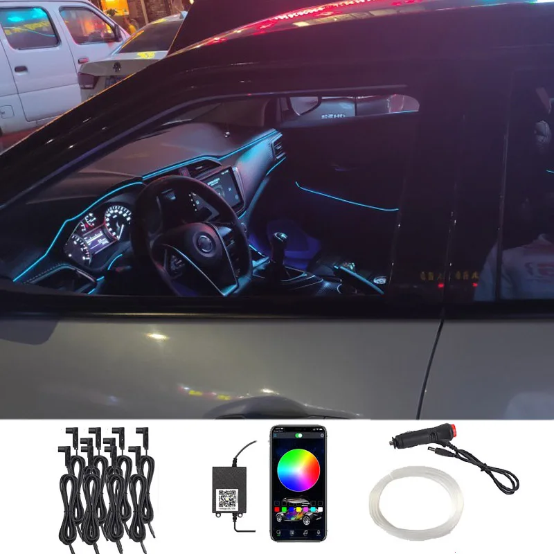 

Interior Ambient Decorative Lamp Super Bright RGB LED Atmosphere Car Bulb Fiber Optic Strips Accessories App Control Music Light