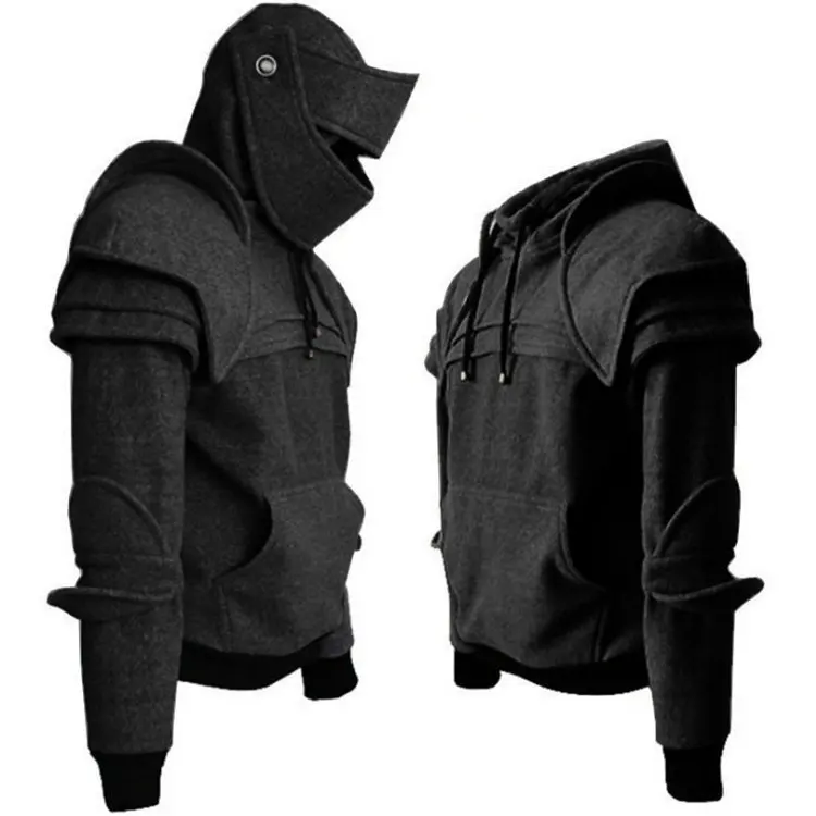 Winter Mens Medieval Style Hoodies Gothic Long Sleeve Men Sweatshirts Halloween Cosplay Costume Duncan Armored Knight Garb