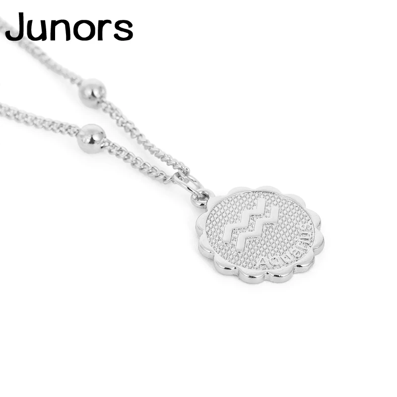 Aquarius-silver Модное золотое ожерелье со знаком зодиака для женщин Бусы ключицы цепи 12 Созвездие каре монета женское ожерелье с подвеской дворца зодиака - Окраска металла: Aquarius-silver