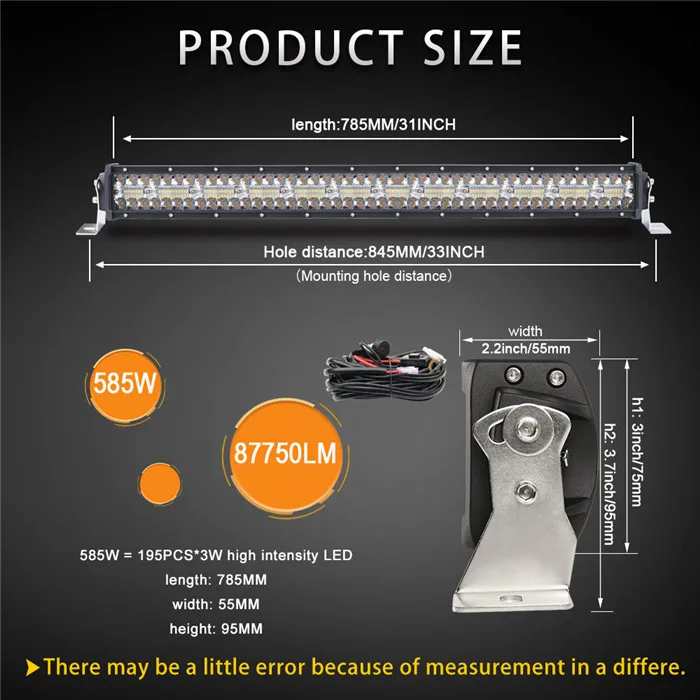 32 inch with Wires CO LIGHT 42 дюймов 3 ряда Led Light 4x4 внедорожный бар 780 Вт Стробоскопическая Светодиодная лампа для авто 4WD грузовик ATV 12 в 24 в трейлер рабочие огни 12 в 24 В - Цвет: 32 inch with Wires