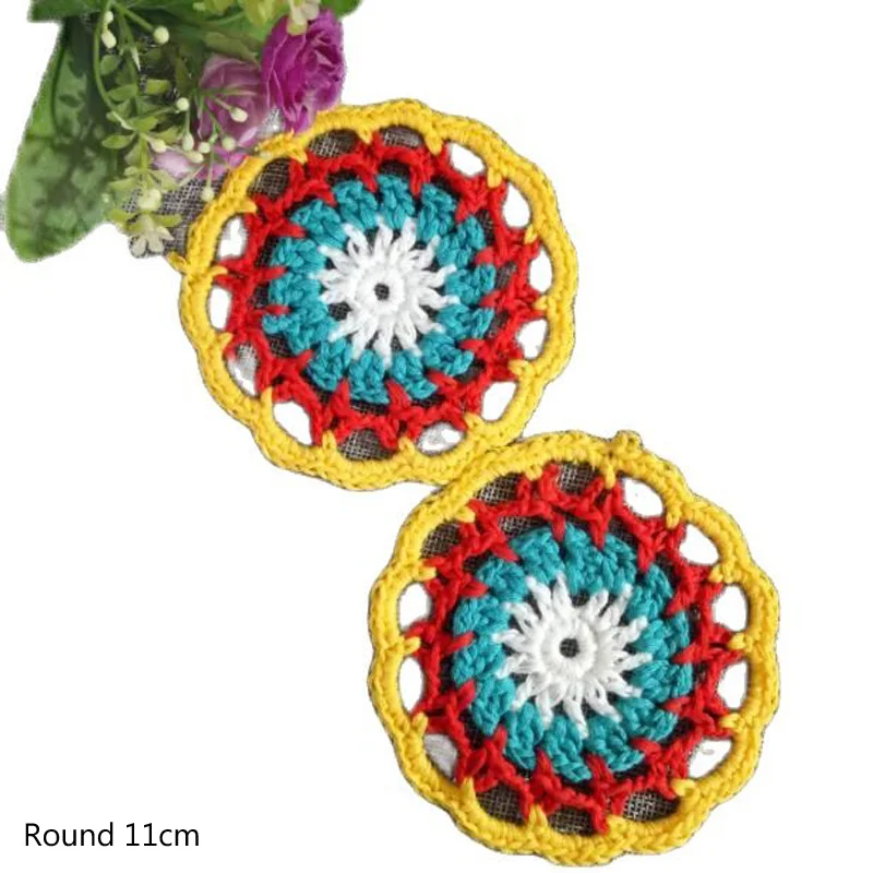 

HOT DIY cotton round placemat cup dish coaster mug kitchen table place mat cloth lace Crochet tea Colorful doily Christmas pad