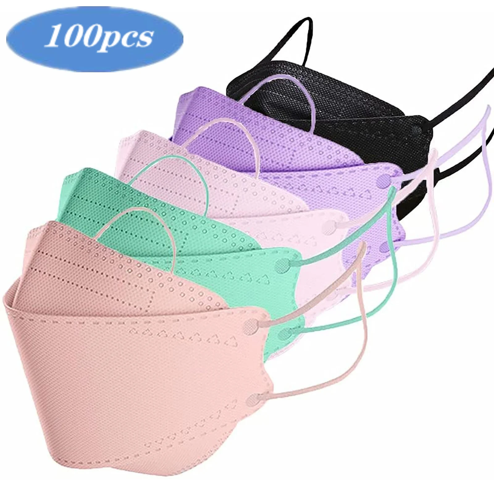 Маска для лица однотонная в виде рыбок 4 слоя 100 шт.