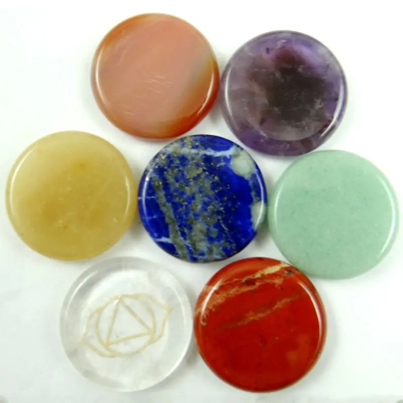 

7Pcs Chakra Stones Reiki Healing Crystal With Engraved Chakra Symbols Holistic Balancing Polished Palm Natural Stones