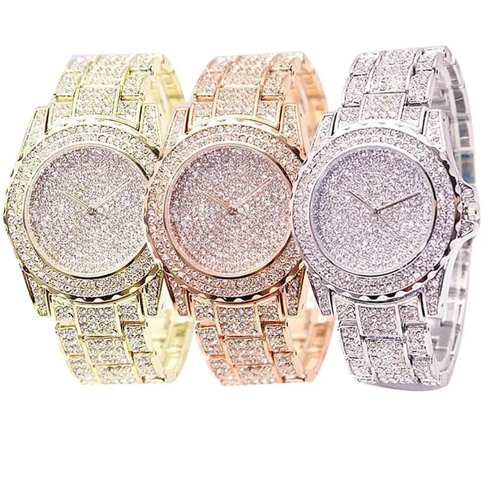 Модные Роскошные блестящие круглые кварцевые спортивные часы Стразы, женский браслет, наручные часы для женщин, студенческий подарок, часы