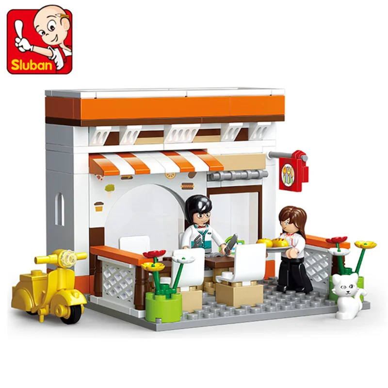 

134pcs Sluban Building Blocks 0567 Simulating City Street View Casual Dining Bar Small Particle Assembly Toy Gifts