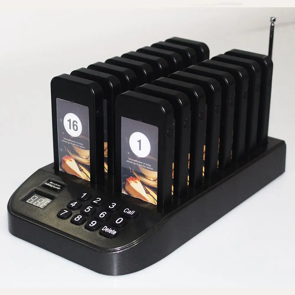 16 Coaster Pagers 1 Keypad Transmitter Wireless Calling System for Servers for Restaurant Church
