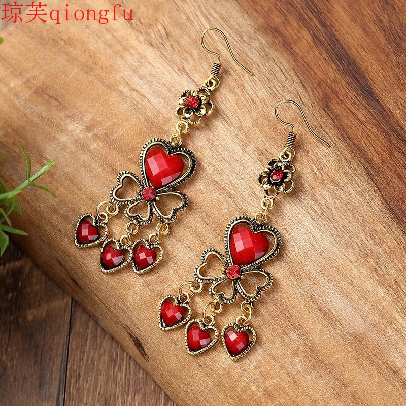 

fall earrings 2021 fall winter Long heart-shaped earrings multi-layer diamond-studded palace style fashion jewelry