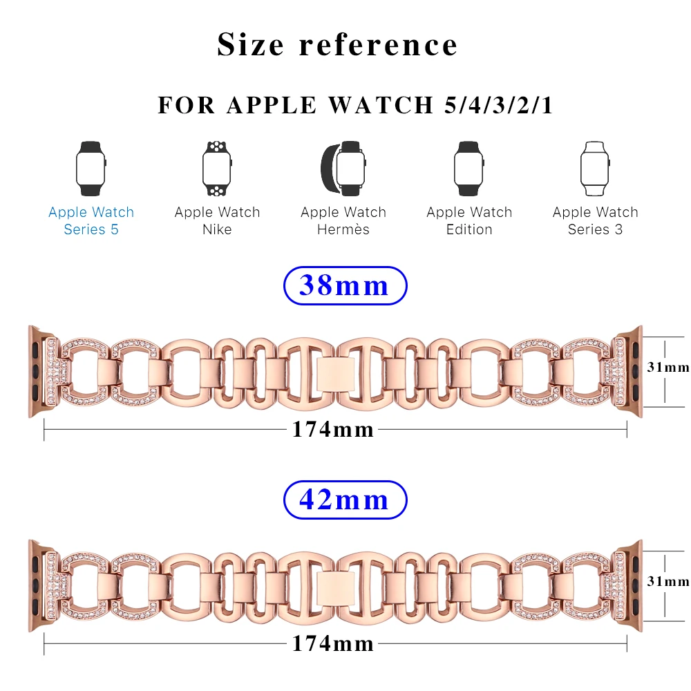Ремешок из нержавеющей стали для Apple watch 38 мм 42 мм 40 мм 44 мм для iWatch, браслет серии 5 4 3 2 1, женский ремешок для часов, аксессуары