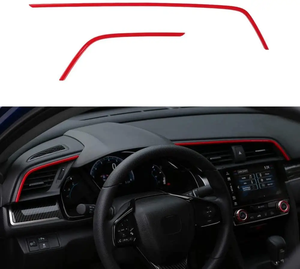 

2pcs Center Consoles Stickers Air Vent Trims Dash Board Panel Strips Inner Decals for Honda Civic 10th Gen 2016-2019