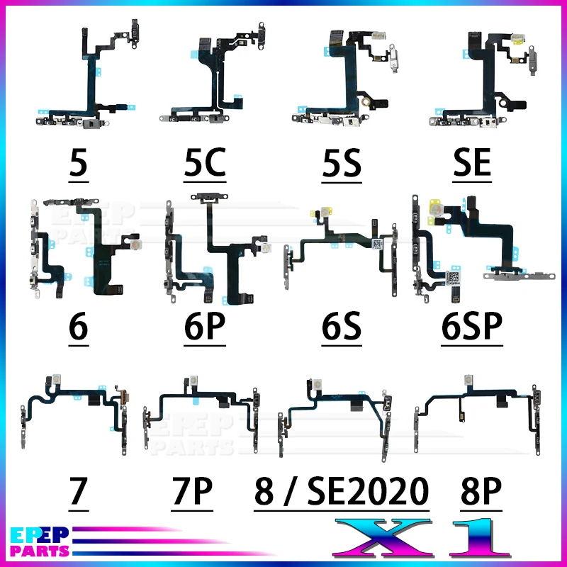 

1 Piece Mute & Volume Buttons Key Switch Cable For iPhone 5c 5s SE2020 5 6 6s 7 8 Plus 7Plus 8Plus Power Flex Repair Parts