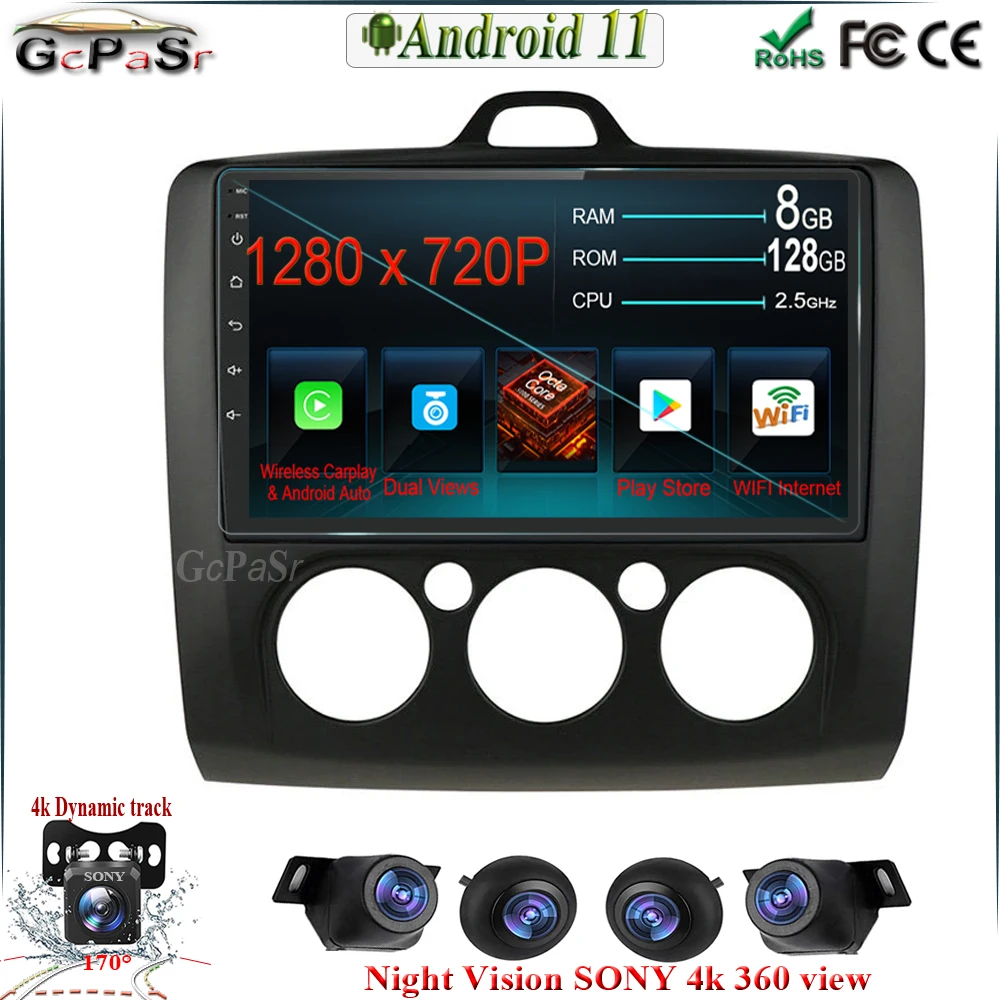 

9 ''Android 11 автомобильный радиоприемник стерео мультимедийный плеер для Ford Focus EXI MT 2 3 Mk2 2004 - 2011 GPS навигация Авторадио монитор IPS