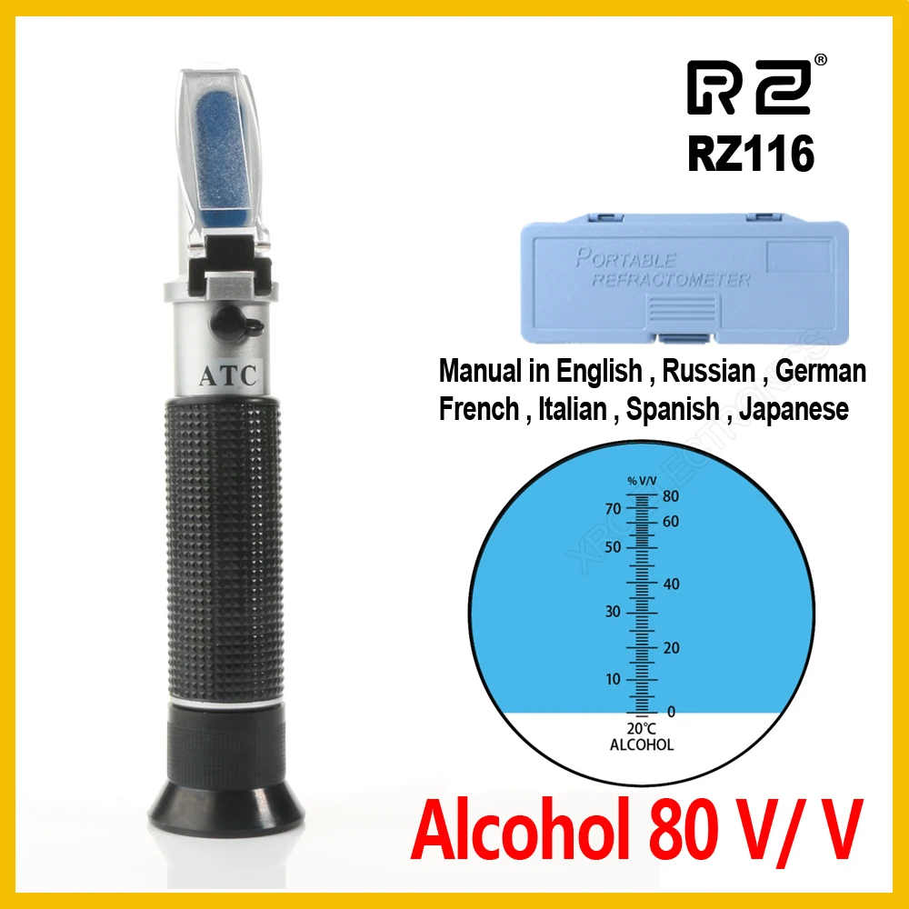 Refratômetro Álcool Alcoholômetro Medidor 0 80% v – Atc Handheld Ferramenta Hidratômetro Concentração Espíritos Tester rz