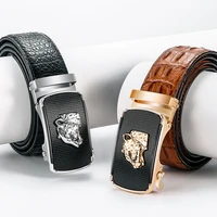 leopard head mens belt brand real cowhide pants belt casual business crocodile pattern alloy automatic buckle gentleman belt