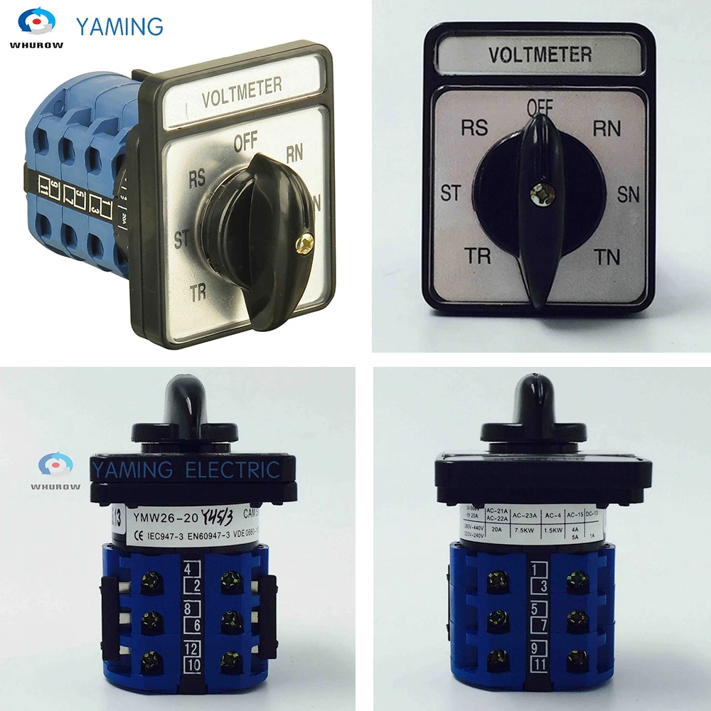 Кулачковый переключатель амперметр/вольтметр 3 полюса 20 А 4/7 позиций