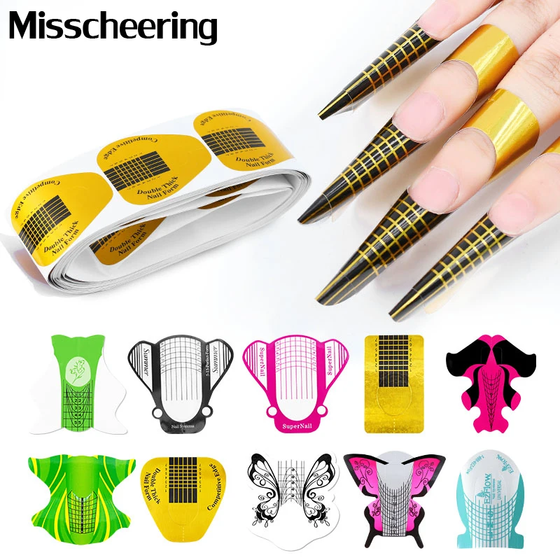 

100Pcs Nail Art UV Gel Tips Extension Builder Form Acrylic French Nails Tips Extension Stencil Guide Stickers For Manicure Tools