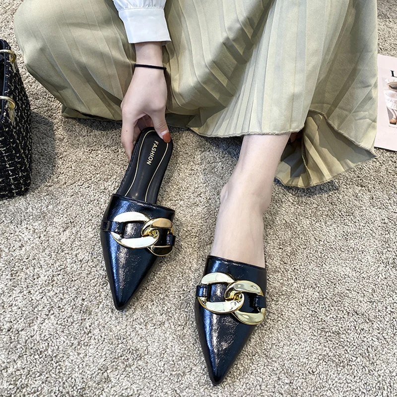 

Shoes Slippers Casual Slides Mules For Women 2021 Pantofle Platform Cover Toe Low Luxury Soft New Flat Rubber Scandals PU Basic