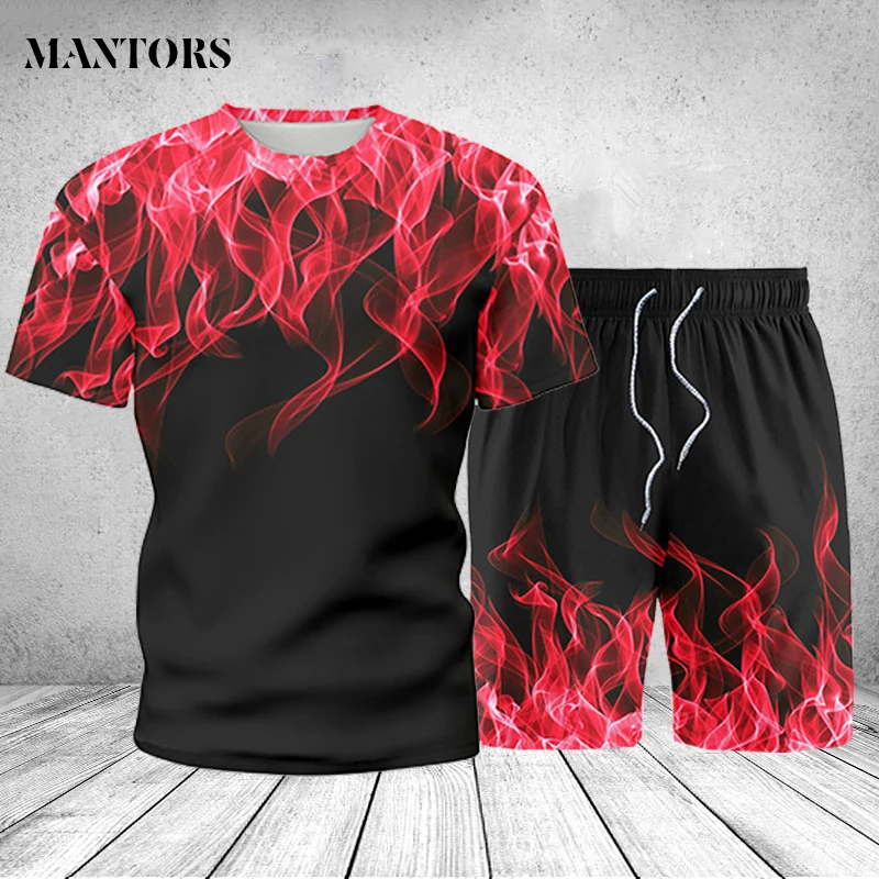 Спортивный костюм мужской с принтом футболка и шорты комплект спортивной одежды