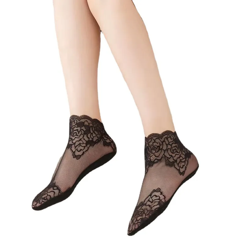 

5 Pairs of Socks Women Lace Short Stockings Spring and Summer Thin Rose Lace Stockings Boat Socks Sexy Gift Women Woman socks