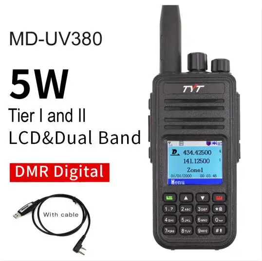 MD-UV380 TYT MD-UV380 Dual Band DMR цифровой двухстороннее радио 136-174 МГц и 400-480 Mhz УФ woki токи UV380 dual time слот трансивер - Цвет: MD-UV380