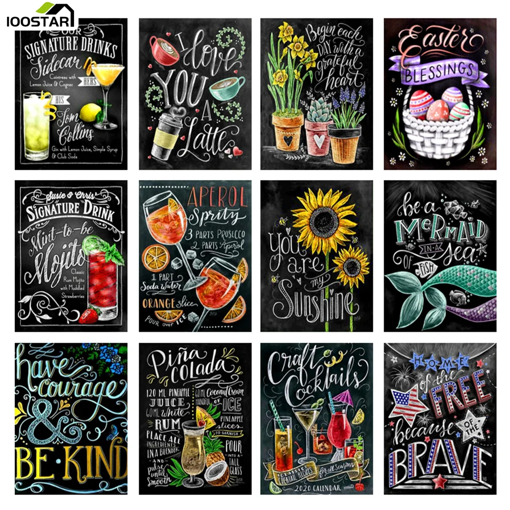 

Oil Painting By Numbers Drink Letter Drawing On Canvas HandPainted Decor DIY Gift Coloring By Numbers Blackboard Kit Wall Art