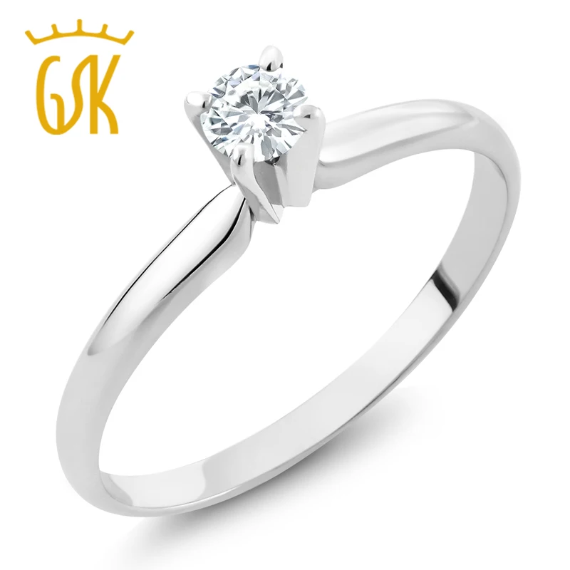GemStoneKing, натуральный бриллиант, ювелирное изделие, 0,20 карат, круглый бриллиант, твердый, 14 к, белое золото, пасьянс, обручальное кольцо для женщин