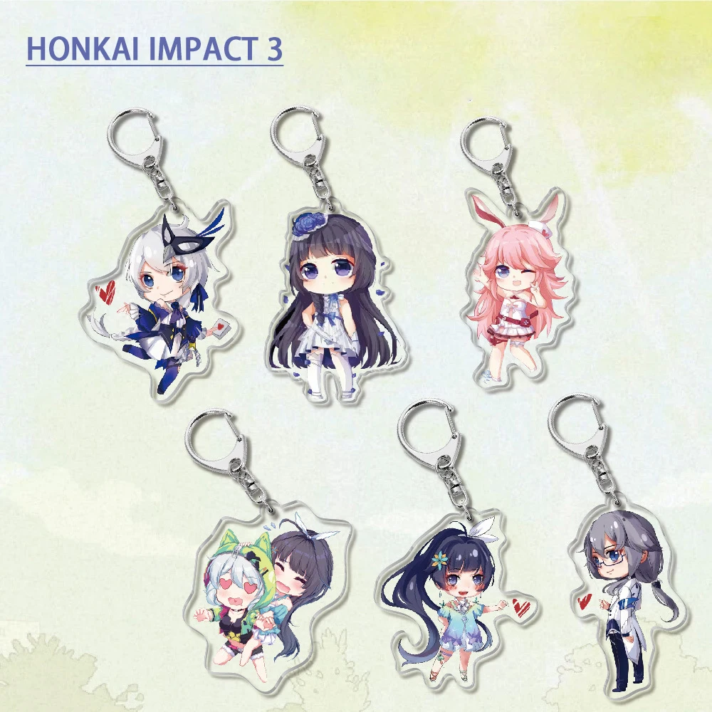 

28 Types Hot Anime Game Honkai Impact 3 6Cm Figure Acrylic Keychain Kiana Kaslana Raiden Mei Zaychik Theresa Murata Cute