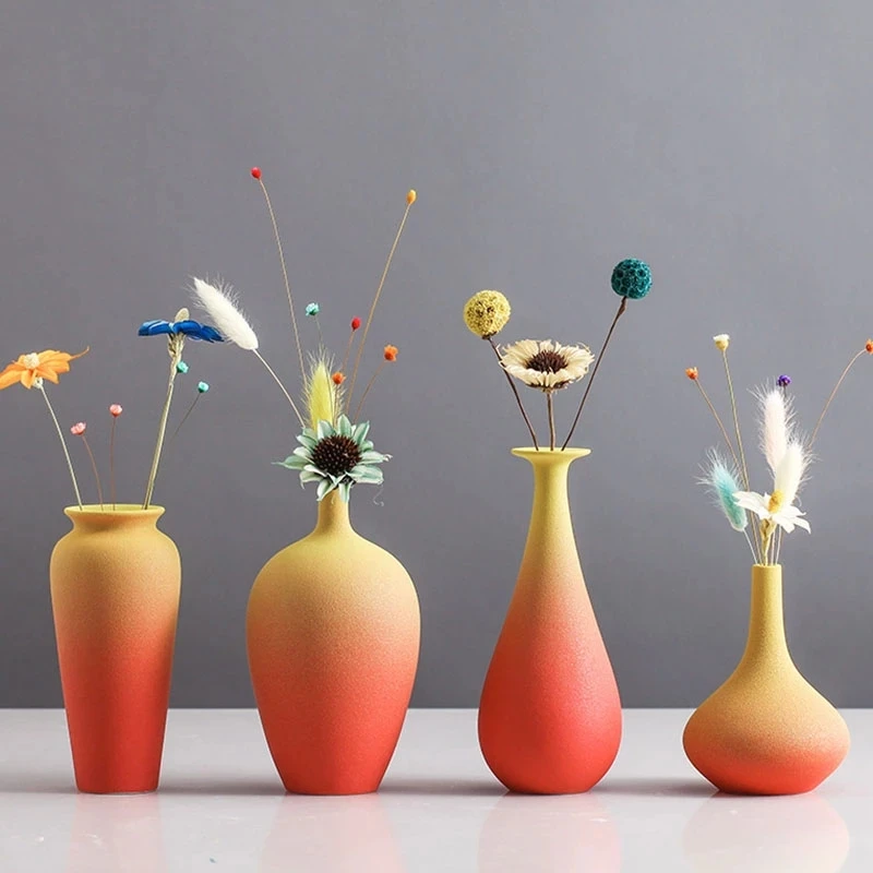 

Китайская ретро-ваза с градиентом, оранжево-красная художественная ваза, керамическая ваза для цветов, гидропонное устройство, настольное ...