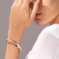 enfashion crystal cuff bracelets bangles for women gold color stainless steel lady natural conch bangle fashion jewelry b192060