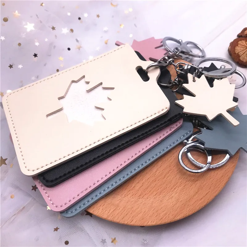 Обложка для карт из ПУ кожи с брелоком цепочкой отделением полый кленовый лист