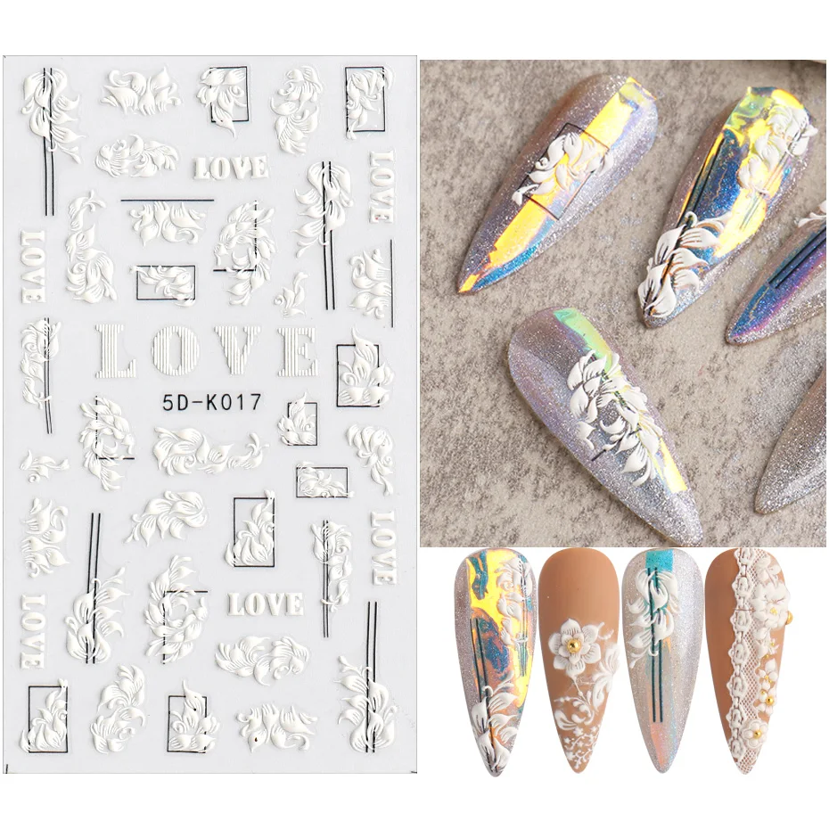 

Daisy Stickers Butterfly Nail Sticker Slider Design 5D Decals Embossed Floral Nail Art Decorations All For Manicure TR5D-K017