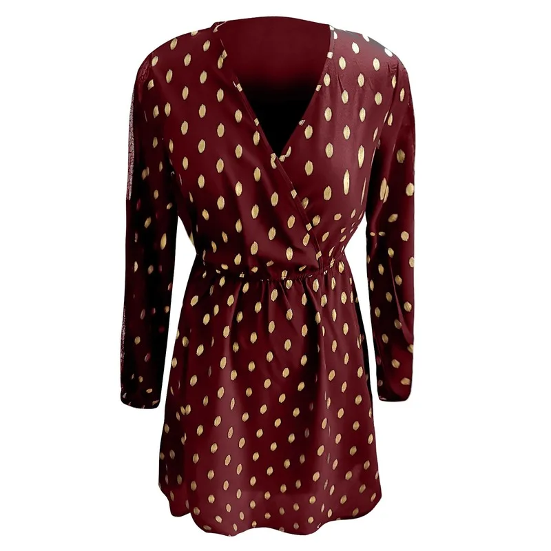 

BJYL Women's Winter V-neck Printed Long Sleeve Girdling Casual Fashion Dress Simple Fashion Slim Women Vestido De Mujer