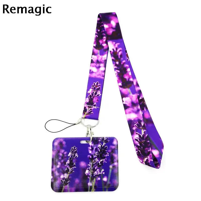 

Lavender Flowers Creative Lanyard Card Holder Student Hanging Neck Phone Lanyard Badge Subway Access Card Holder Accessories