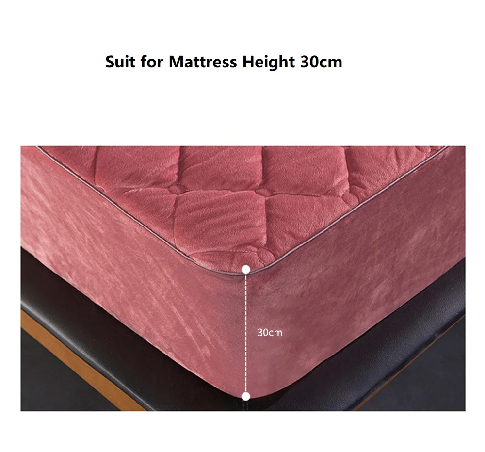 

Velvet Thicken Quilted Mattress Cover Solid Color Quilted Bed Fitted Sheet Queen King Double Bed Cover Not Including Pillowcase