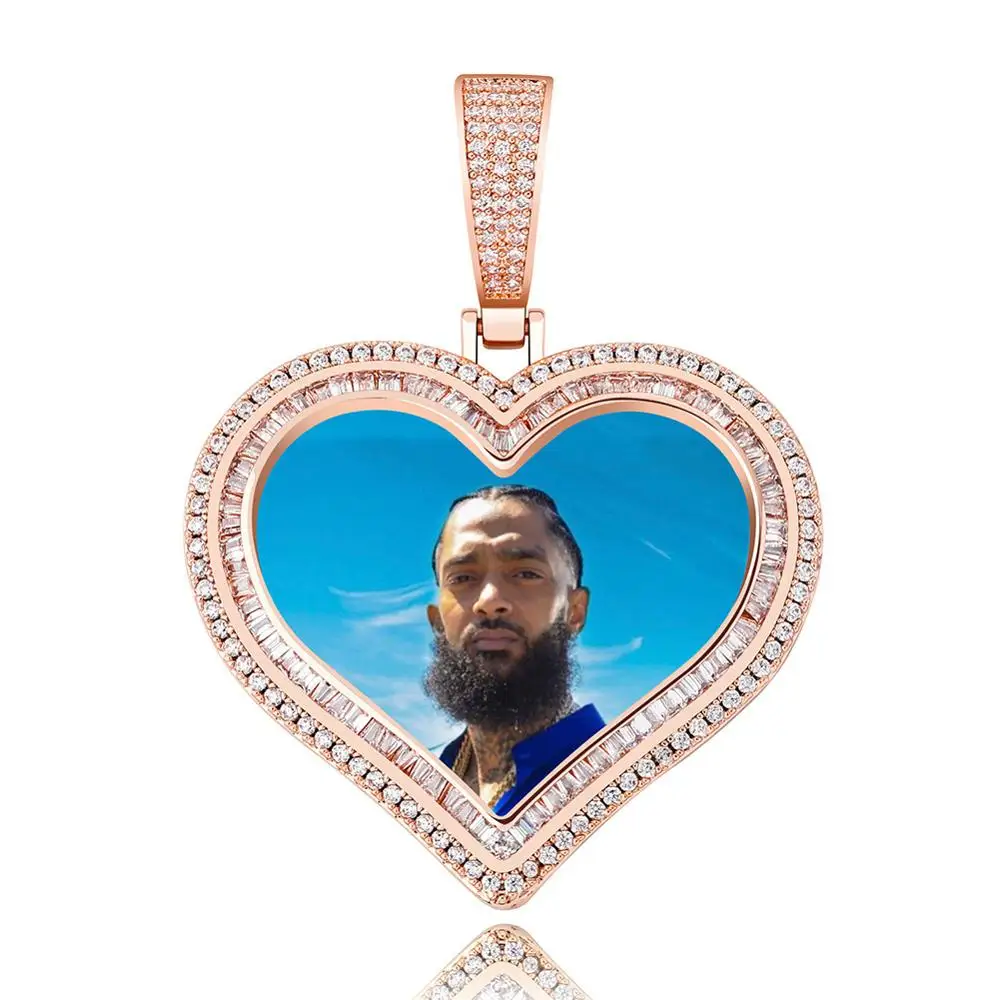 

Custom Made Photo Pendant Heart Shaped Medal Pendant Necklace Iced Cubic Zirconia Pendant Hip Hop Fashion Jewelry For Men Gifts