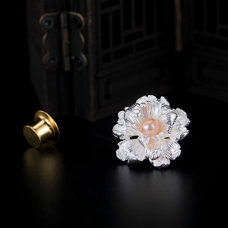 Настоящие женские броши из серебра 925 пробы с розовыми пионами в китайском стиле