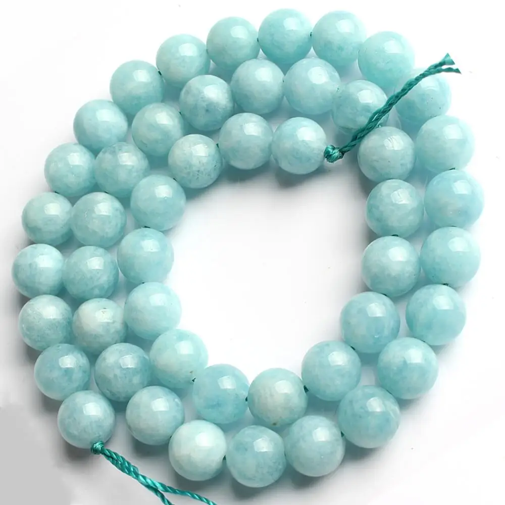 A+ Blue Aquamarines Stone Round Loose Beads For Jewelry Making Natural Perles DIY Bracelet Accessories 6 8 10mm 15&quotStrand - купить по