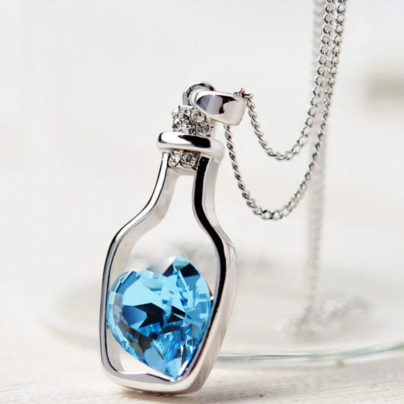 

Drifting Bottle Necklace Women Heart Shape Crystal Pendant Jewelry Lovers Choker Gifts Girlfriends Birthday Chain Necklace Gifts