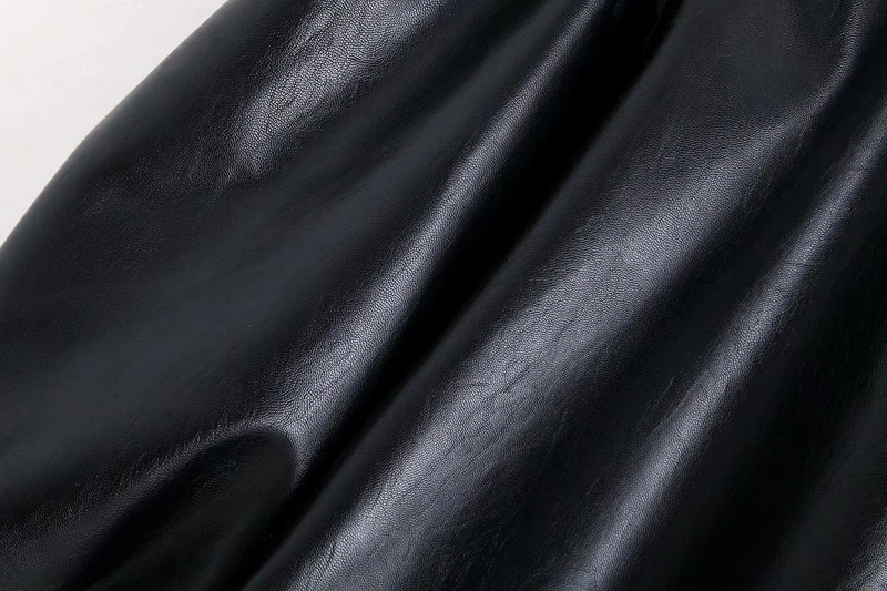 Autumn New Puff sleeve Short Blouse Women Fashion Button Solid Faux Leather Shirts Ladies Casual Black Tops Female Blusas