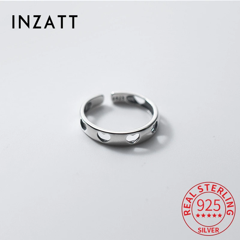 

INZATT Real 925 Sterling Silver Hollow Heart Adjustable Ring For Charm Women Cute Fine Jewelry Minimalist Accessories