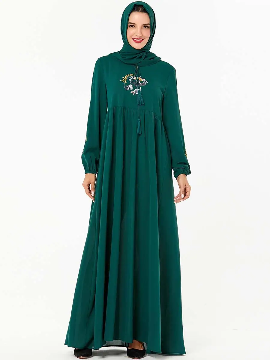 

Vintage Women Abaya Embroidery Long Sleeve Maxi Dress Muslim Kaftan Islamic Party Jilbab Caftan Arab Turkish Loose Robe Clothing