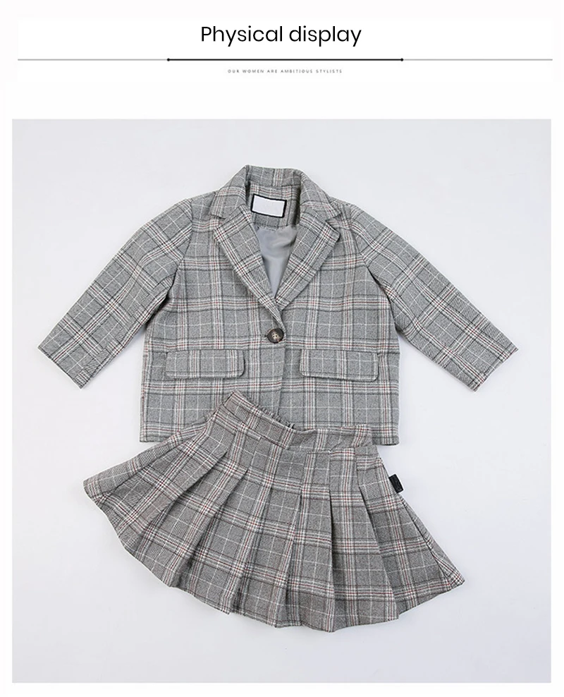

2pc Set Plaid Blazer Suit Pencil Short Skirt Sets Baby Girls Tops School Style set kids Autumn winter Fashion toddler outfit