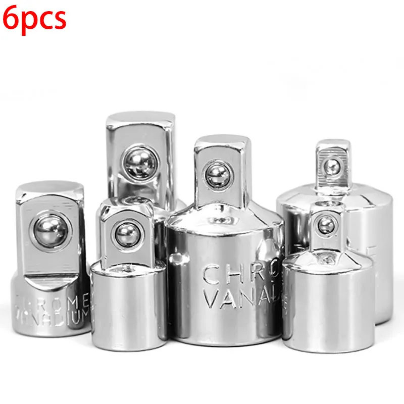 

6pc Ratchet Wrench Socket Converter Head Sleeve Adapter 1/2 Big Fly To 3/8 Fly To 1/4 Steel 12.5mm Household Ratchet Wrench Hand