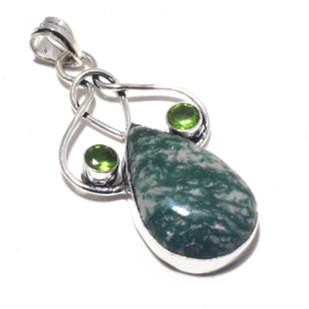 

Genuine Tree Agate Pendant Silver Overlay over Copper Jewelry , Hand made Women Jewelry gift ,P8709
