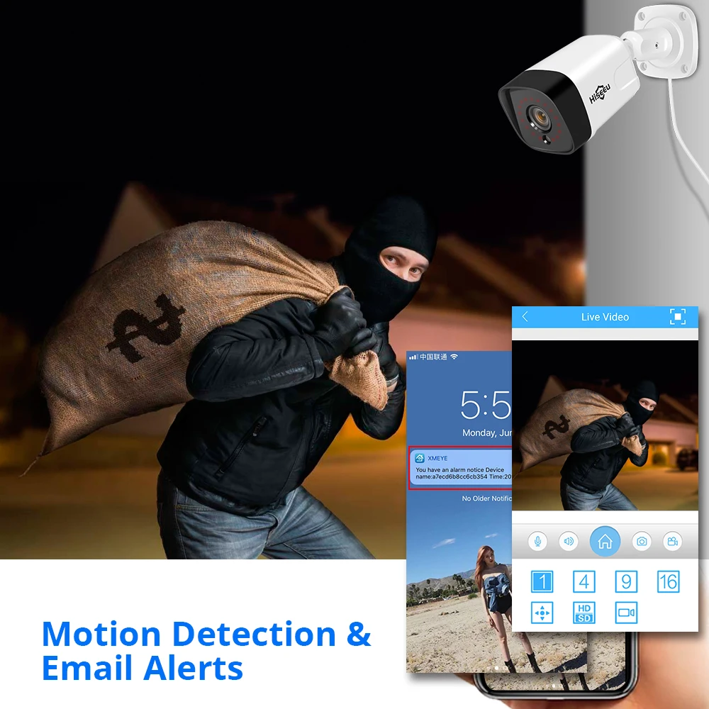 Hiseeu 8CH 1080P POE NVR CCTV система безопасности 4 шт. 2.0MP аудио запись IP камера ИК P2P комплект
