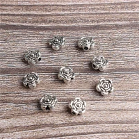30pcs fashions diy charm rose flower alloy silver loose spacer beads bracelet necklace accessories hand string jewelry making