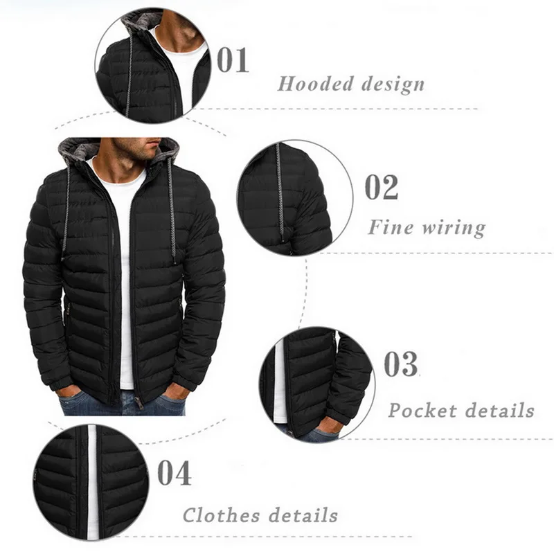 

Men Clothing New Men Winter Coat Hooded Jackets Warm Jacket Thicken Lightweight Parkas Men's Coat Cotton Liner Plus Size 3XL