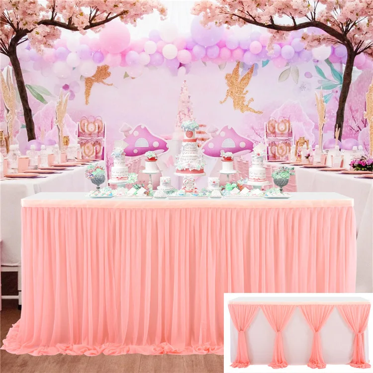 

Stripe Wedding Party Table Skirt Tulle Tableware Cloth Baby Shower Home Decor Table Skirting Festival Decoration Table Cover