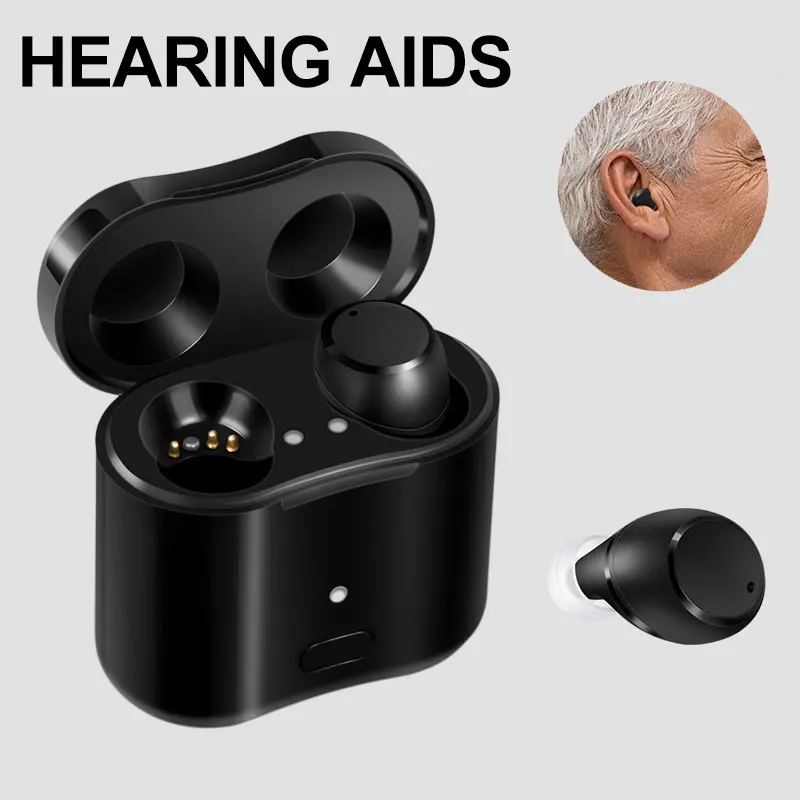 

1 Pair Portable Invisible Hearing Aids ITE In-Ear Hearing Loss Sound Amplifier Rechargeable With Charging Case For Deaf Elderly