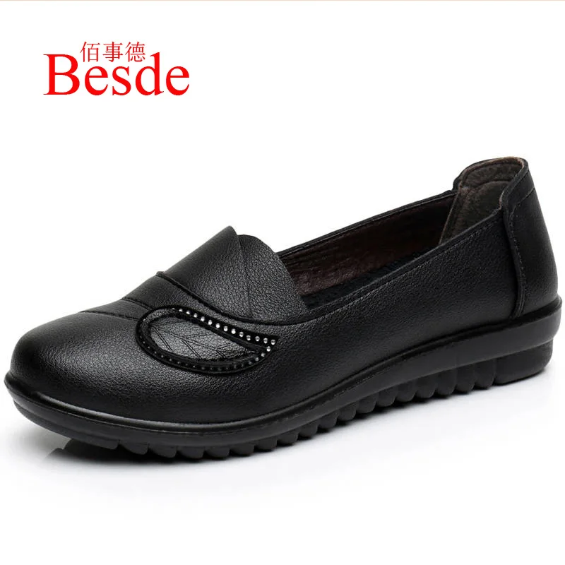 

Pointed toe ladies sweet flats leather shoes femme leisure loafers mother moccasin leaf casual flat shoe