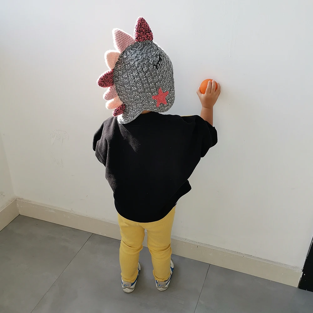 2019 осень и зима новая детская двухслойная вязаная шапка с динозавром для